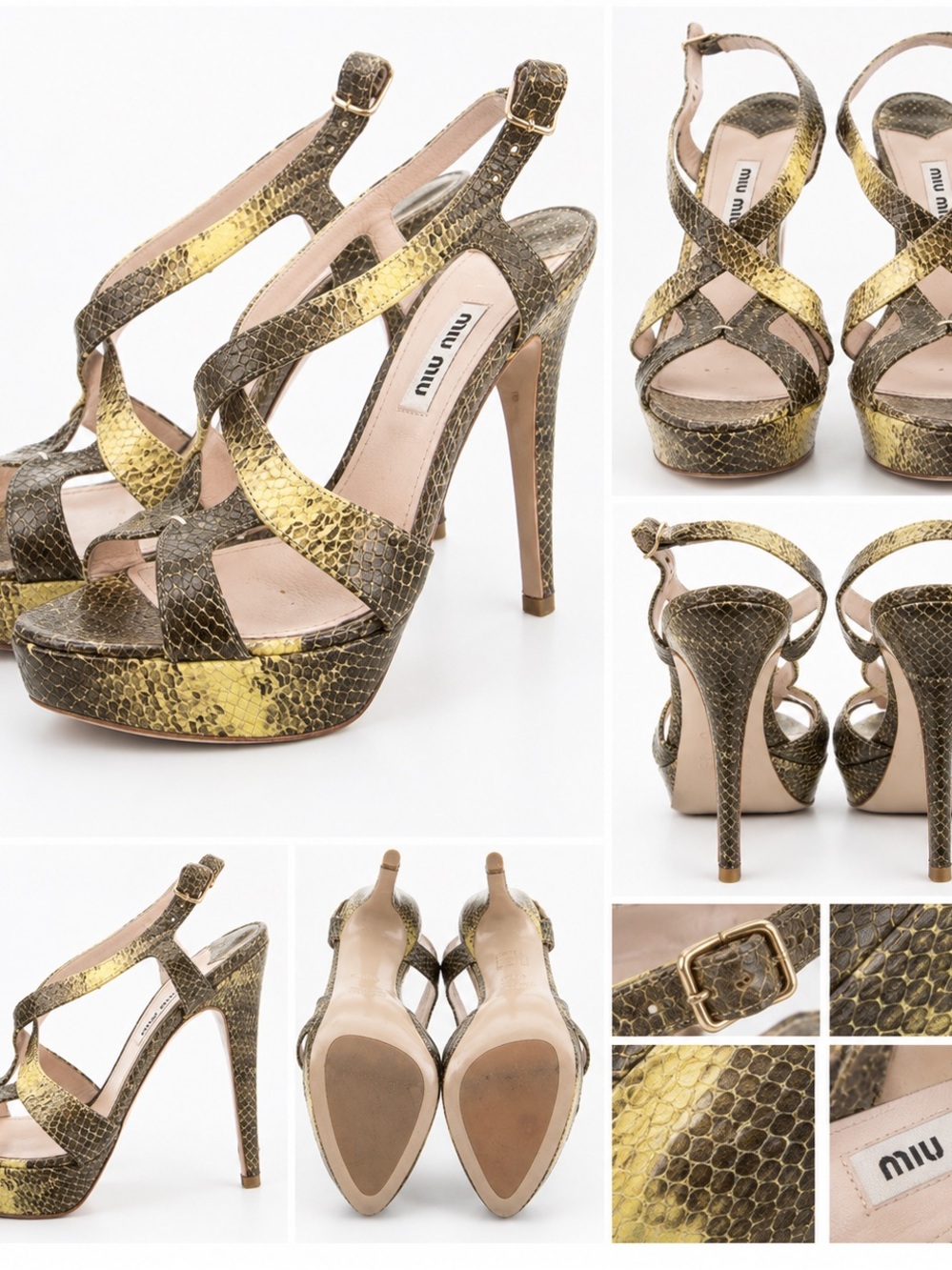 Miu Miu Snakeskin Print Leather Platform Sandals IT 36 US 5.5